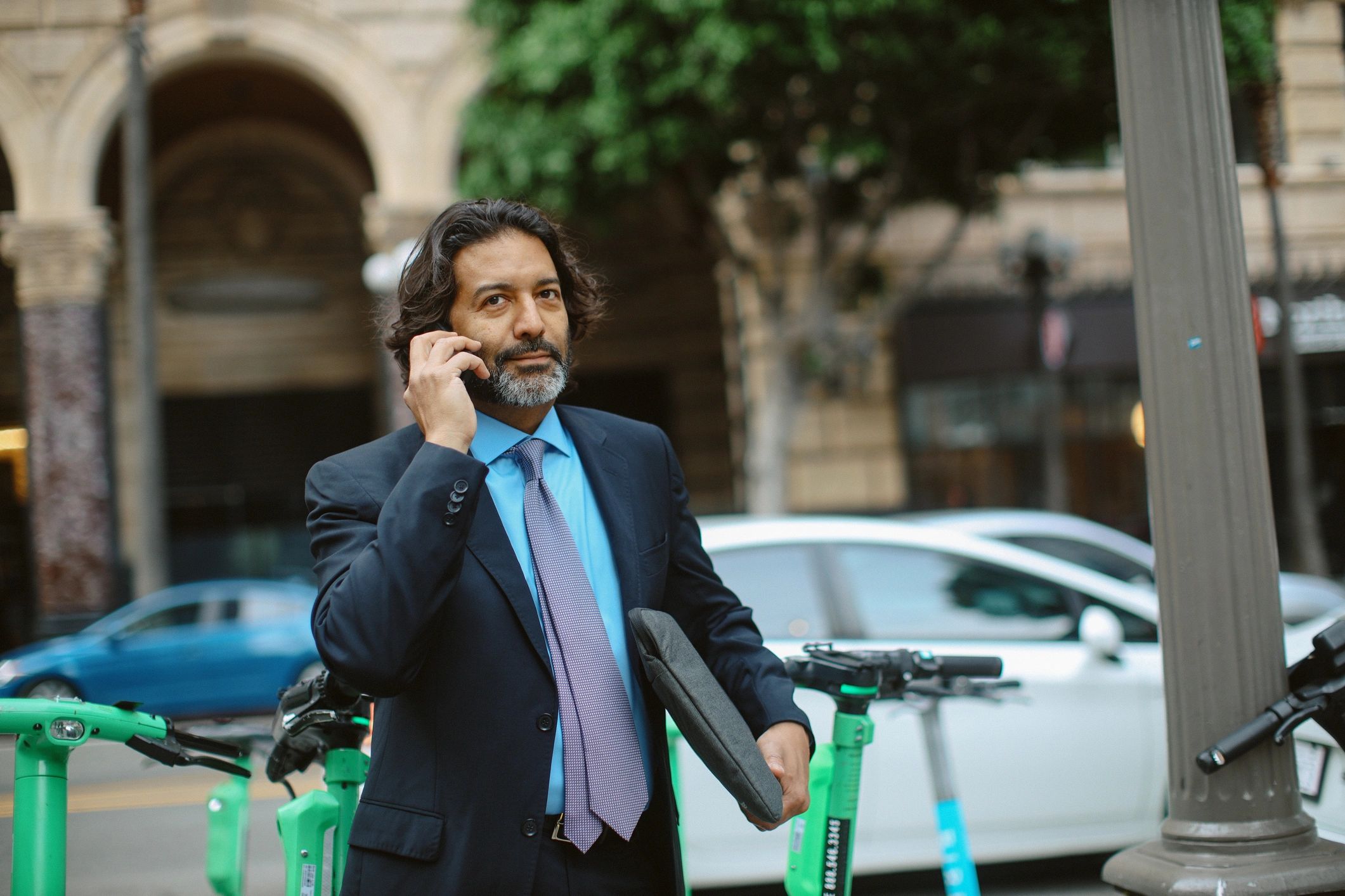 Businessman on the phone in downtown Los Angeles