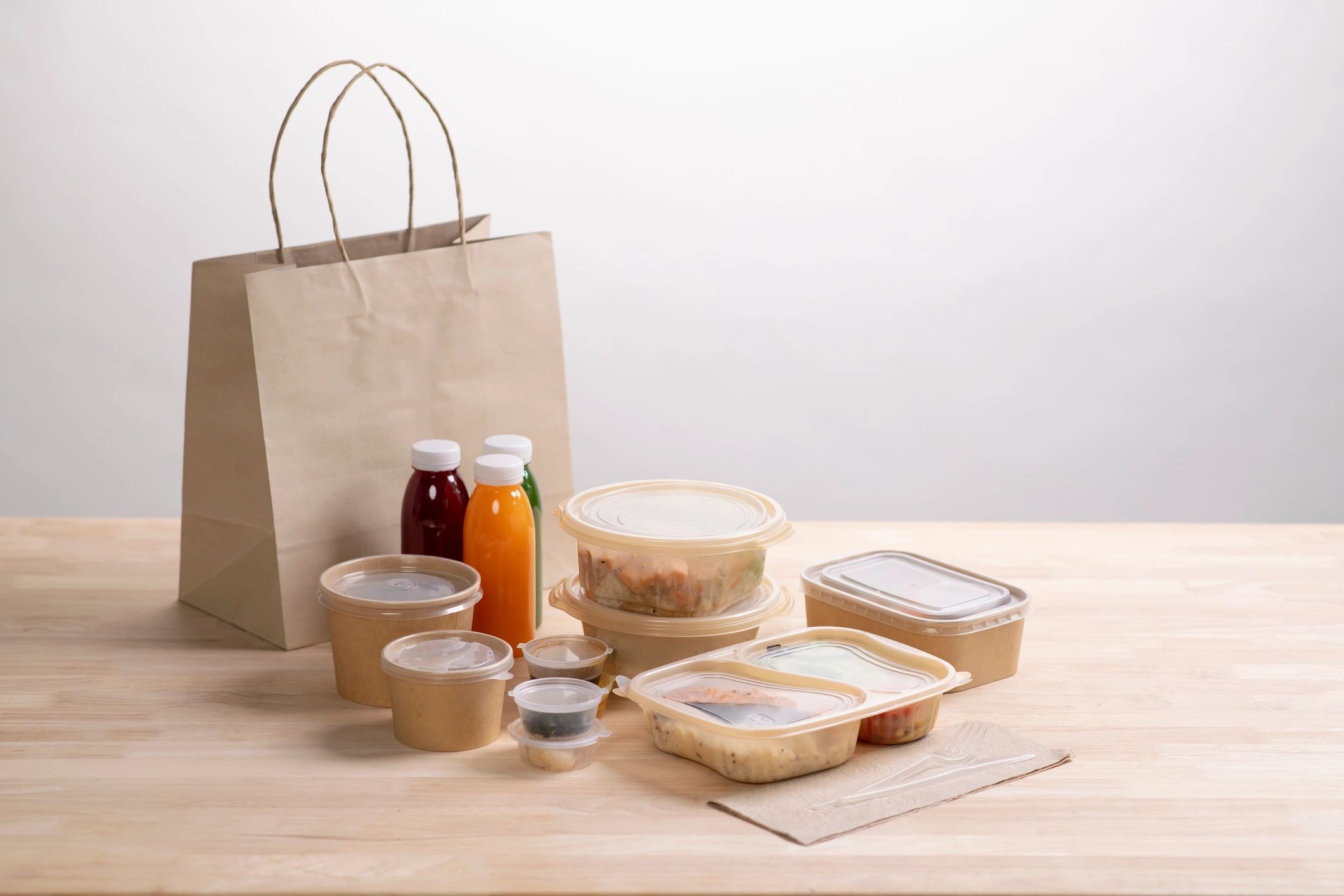 Healthy food delivery sets arranged on a table